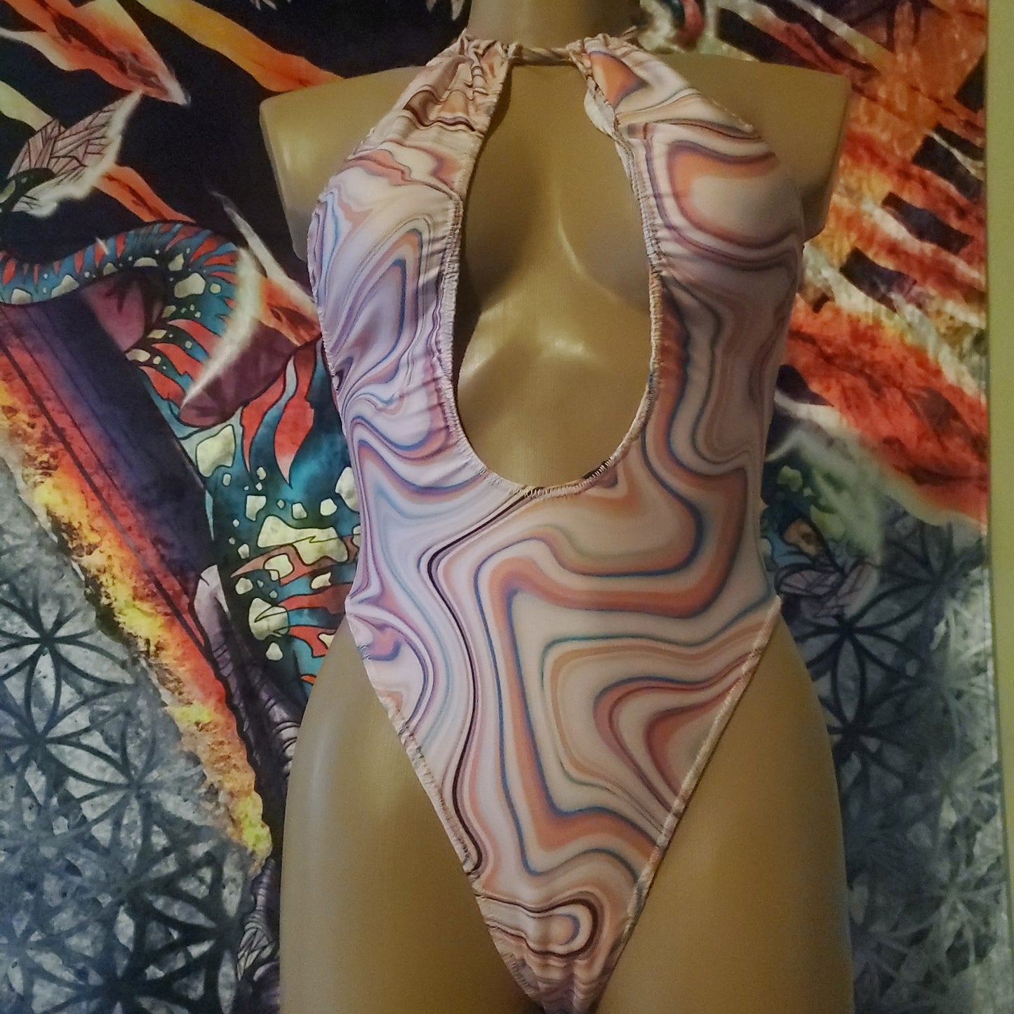 Pink swirls on Virgo Bodysuit