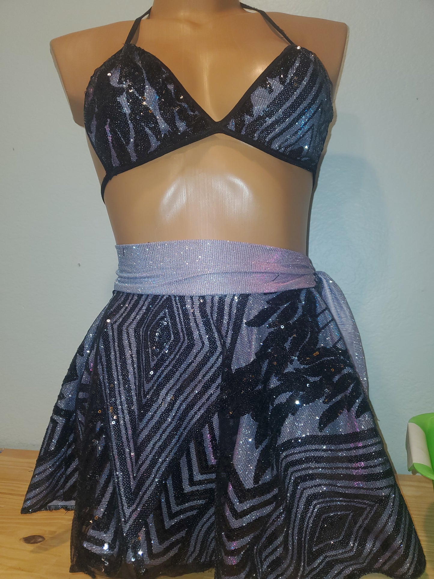 Sequin skirt set purple