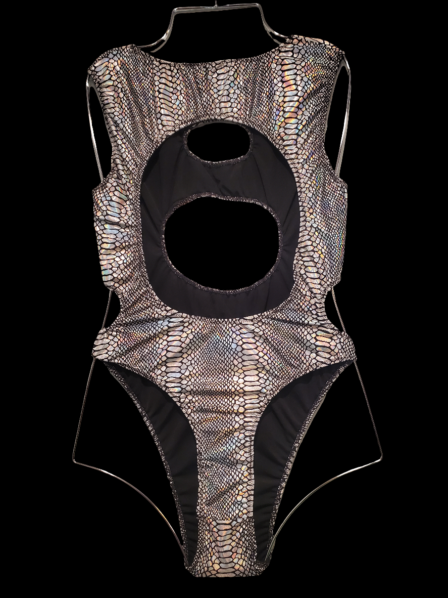 Sleeveless Holographic Dino on Taurus bodysuit